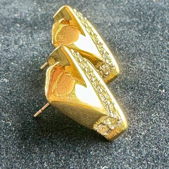 Vintage Givenchy Gold and Crystal Square Stud Earrings - Picture 5 of 9